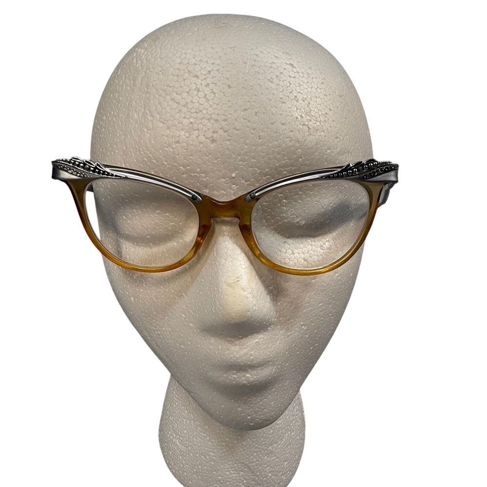 American Optical Vintage Eyeglass Frames Cat Eye Metal Browline 52 USA 50's Geek